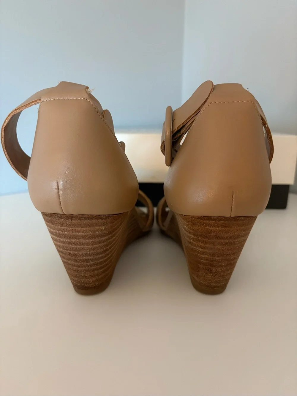 Steve Madden Nude Tan Crisscross Ankle-Strap Wedge Sandals